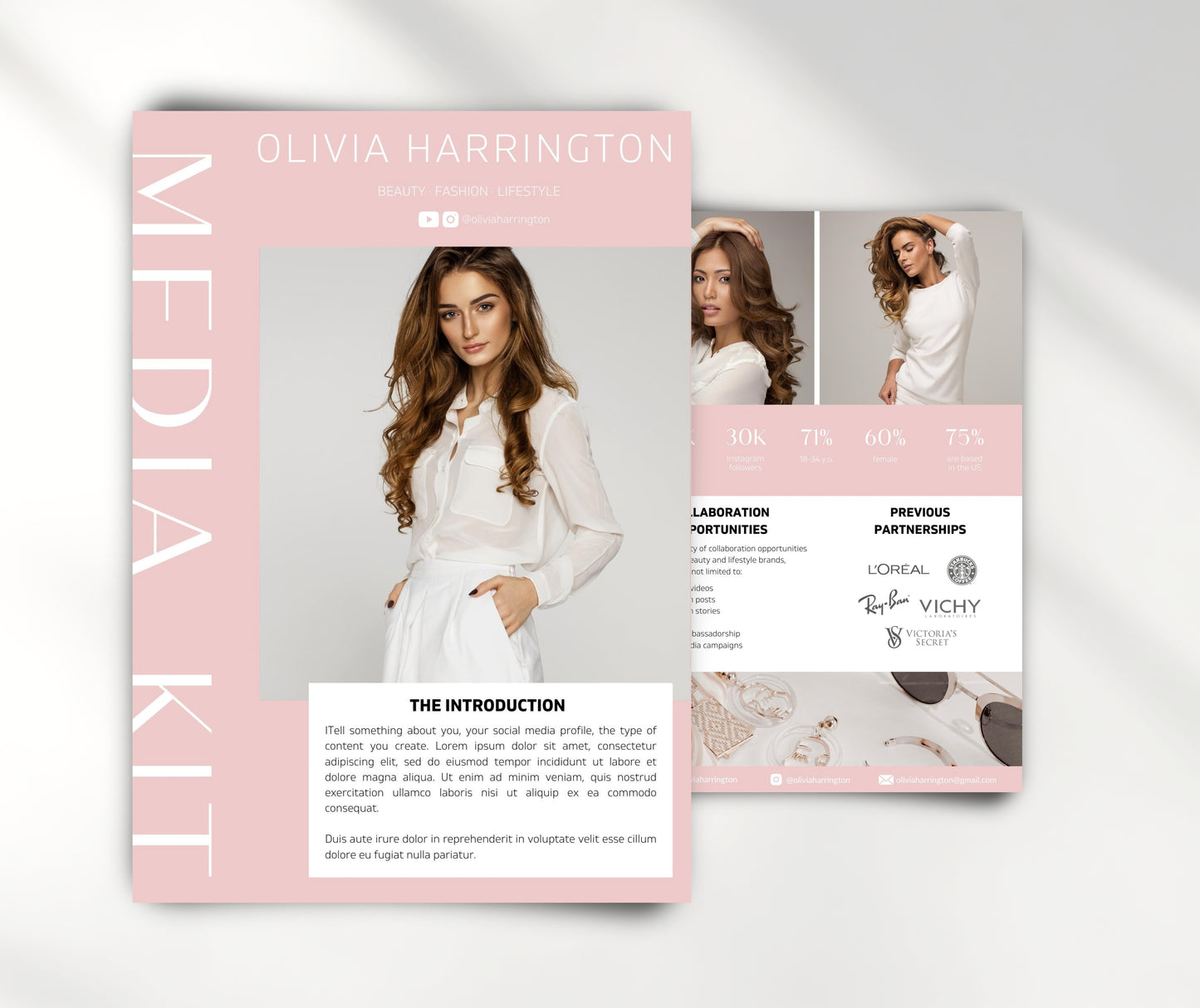 YouTuber Media Kit Template | Canva Media Kit Template for YouTube | 2 Paged Media Kit for Influencer | Pink Media Kit