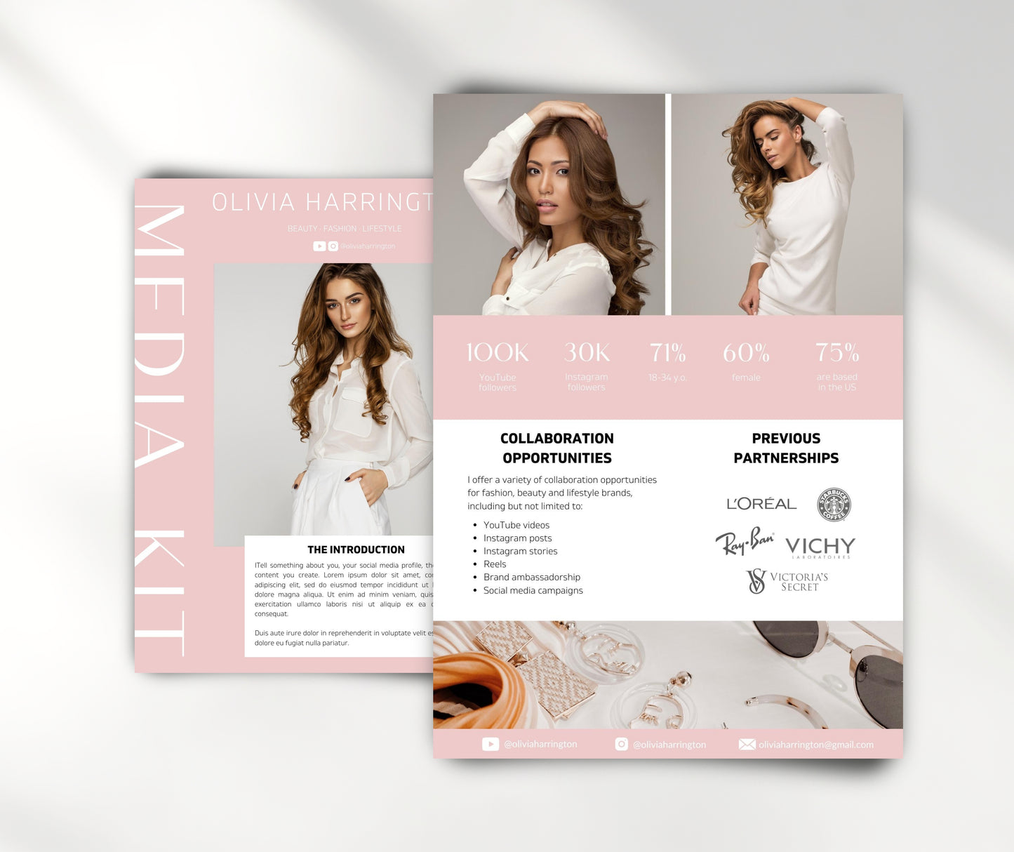 YouTuber Media Kit Template | Canva Media Kit Template for YouTube | 2 Paged Media Kit for Influencer | Pink Media Kit