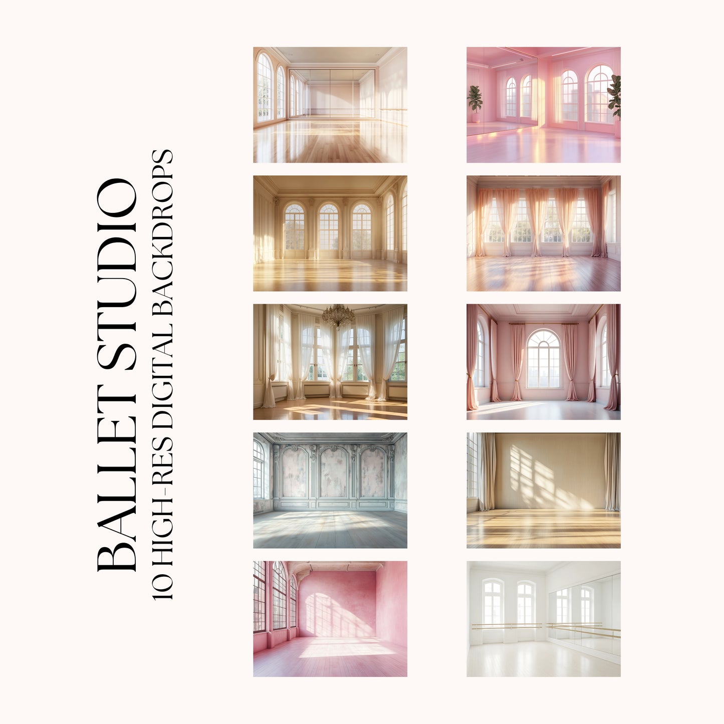 Ballet Studio Digital Backdrops, Dance School Photography Backgrounds, Children Portrait Backdrop Set for Photoshop, Ballet School Scene