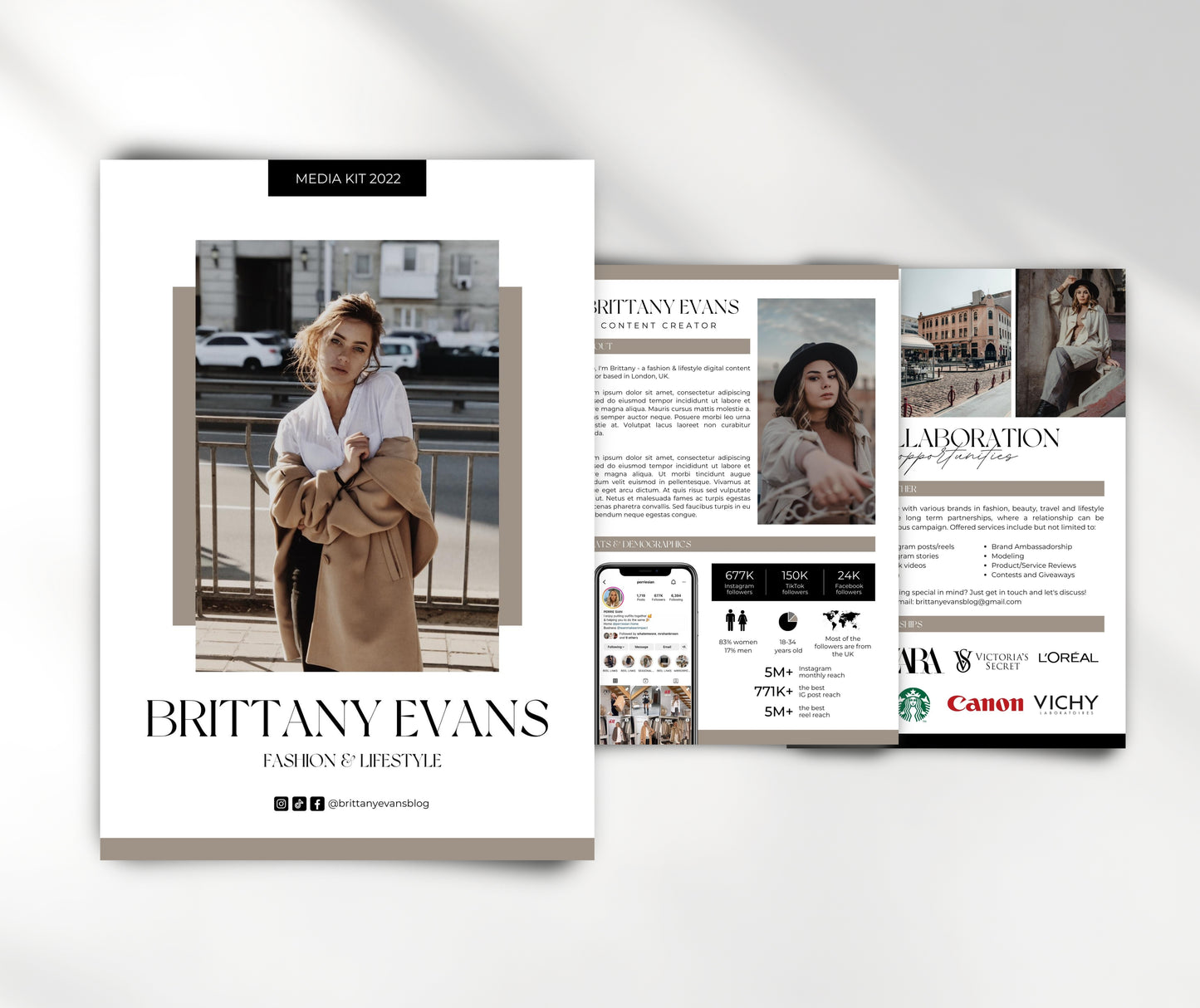 Modern Media Kit Template, Instagram and TikTok Influencer Media Kit, Content Creator Media Kit Canva Template, 3 Paged Media Kit Design