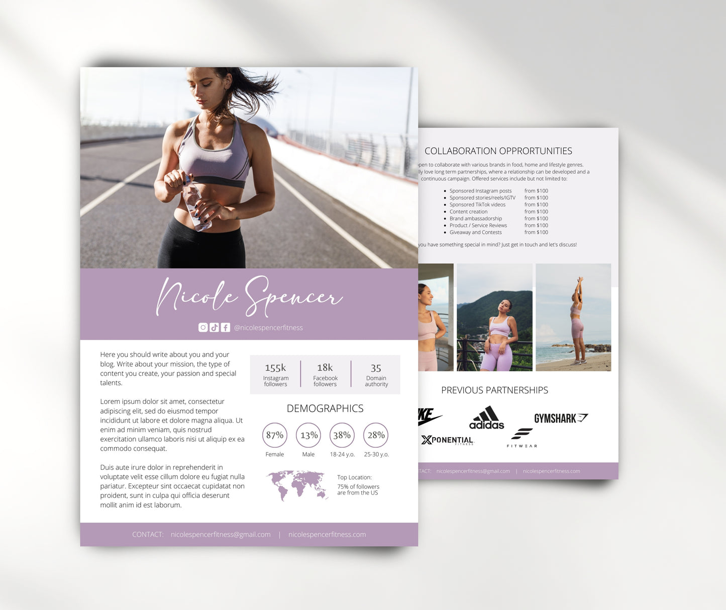 Fitness Influencer Media Kit Template | Yoga Media Kit | Instagram and TikTok Influencer Rate Card Template | Fitness Blogger Media Kit