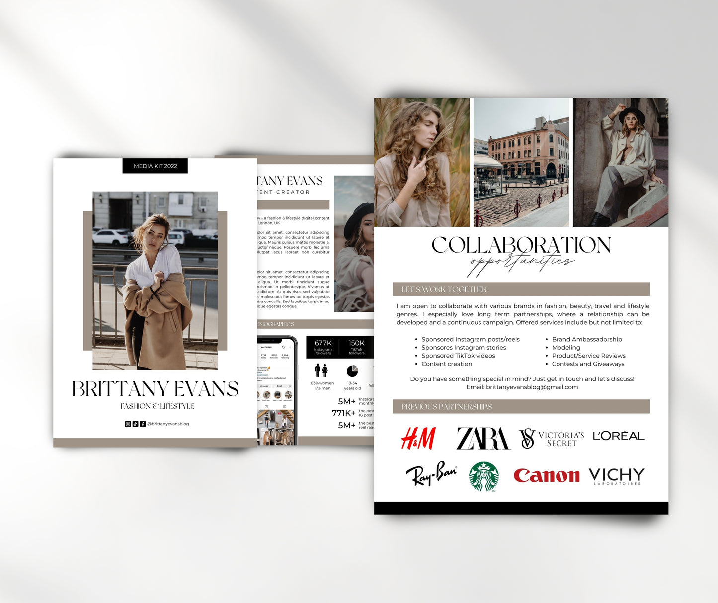 Modern Media Kit Template, Instagram and TikTok Influencer Media Kit, Content Creator Media Kit Canva Template, 3 Paged Media Kit Design