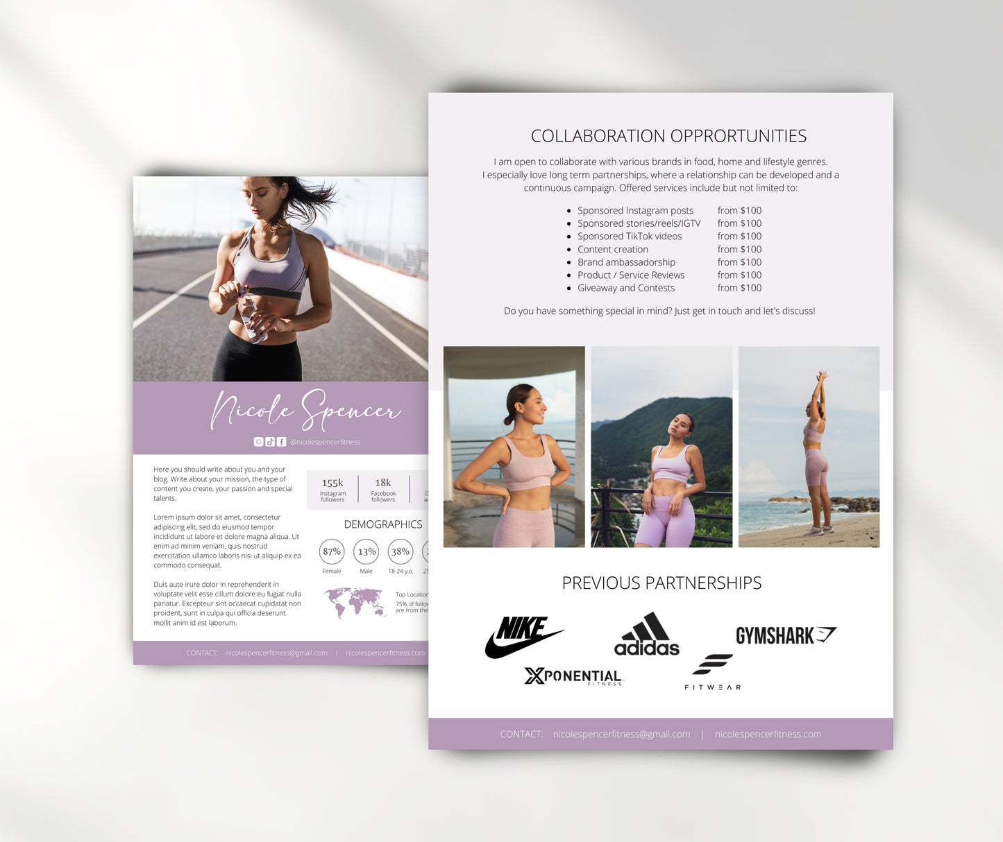 Fitness Influencer Media Kit Template | Yoga Media Kit | Instagram and TikTok Influencer Rate Card Template | Fitness Blogger Media Kit