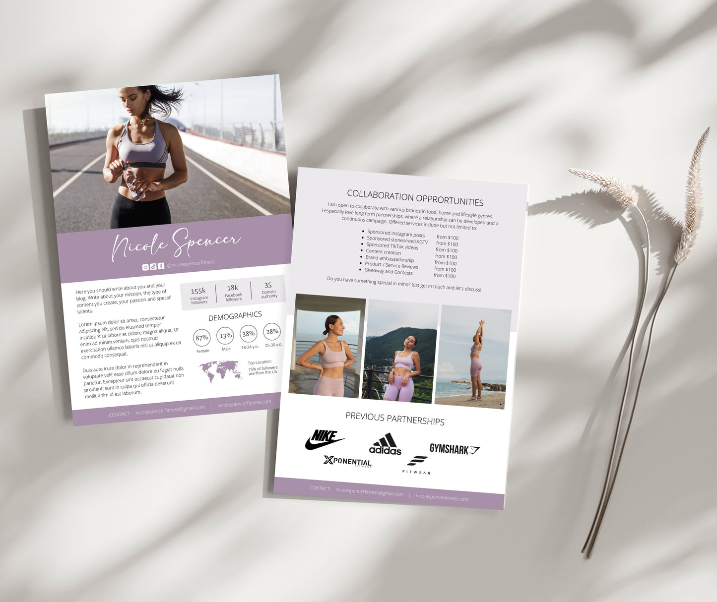 Fitness Influencer Media Kit Template | Yoga Media Kit | Instagram and TikTok Influencer Rate Card Template | Fitness Blogger Media Kit
