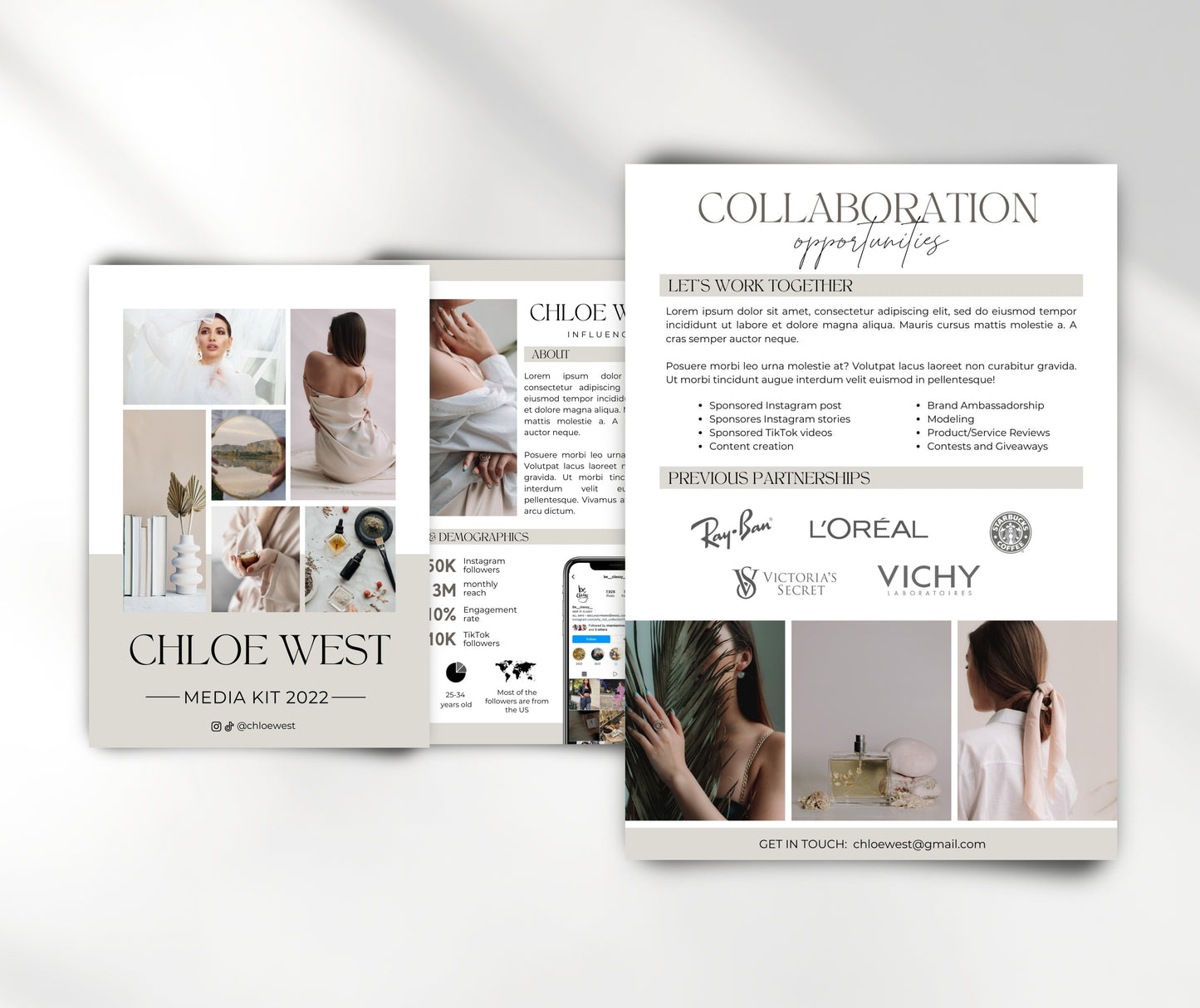 Content Creator Media Kit Canva Template, Instagram and TikTok Influencer Media Kit, 3 Paged Press Kit, Pitch Kit, Blogger Press Kit