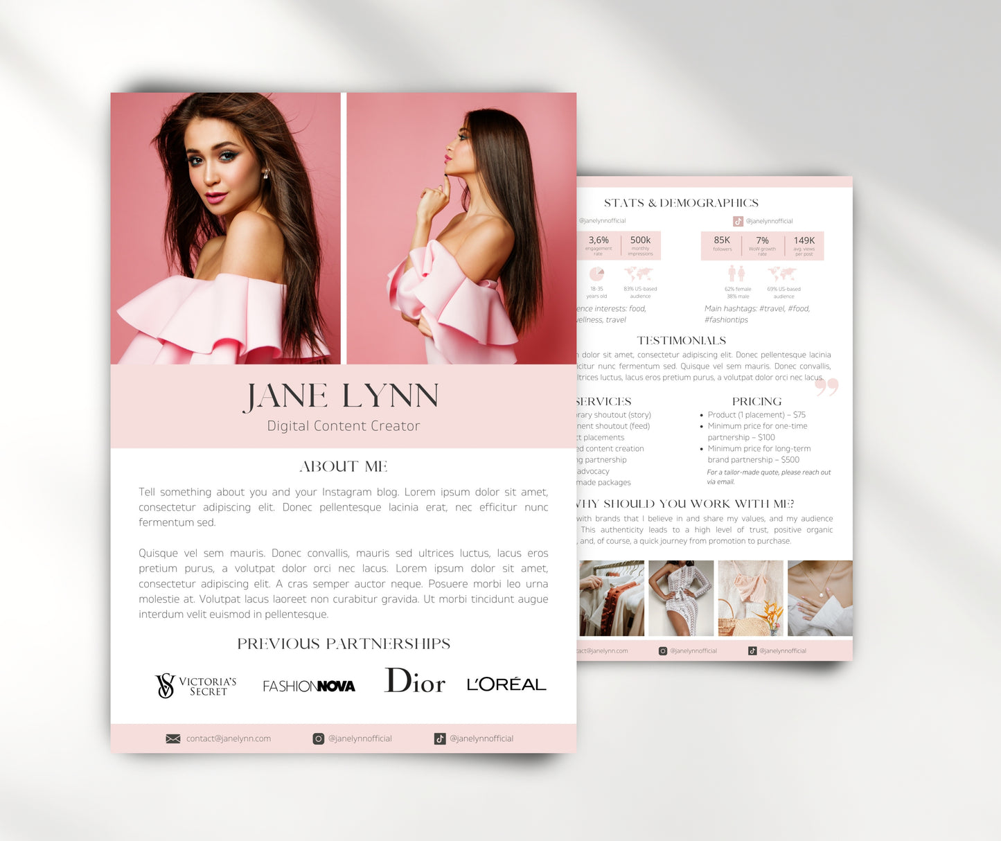 Media Kit, Instagram and TikTok Influencer Media Kit Template for Canva, Content Creator Media Kit with Rate Card, 2 Page Media Kit