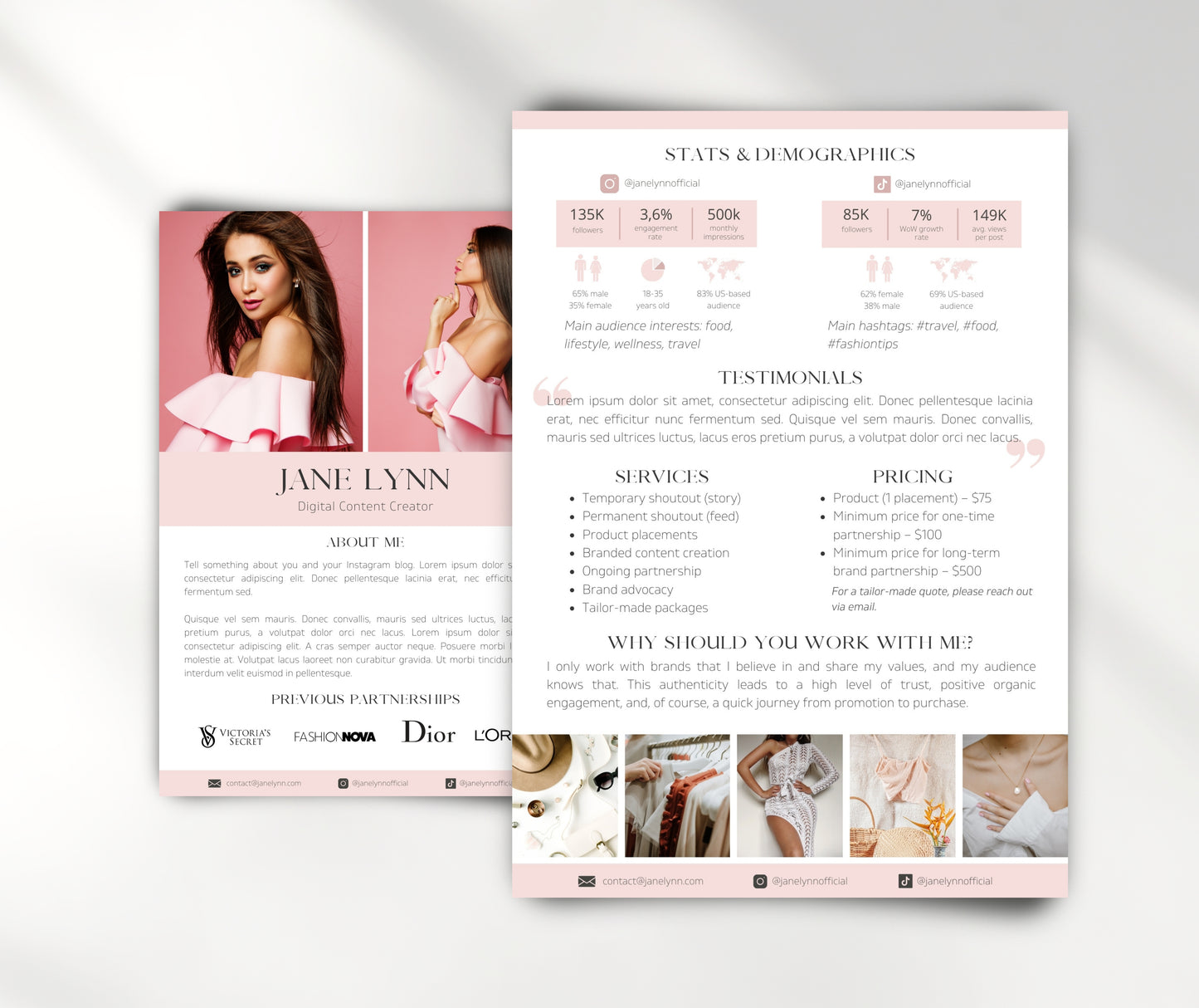 Media Kit, Instagram and TikTok Influencer Media Kit Template for Canva, Content Creator Media Kit with Rate Card, 2 Page Media Kit