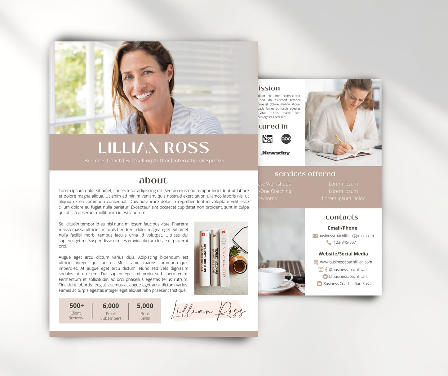 Media Kit Template for a Business Coach, Book Author, Speaker | Canva EPK for Coaches | Press Kit Canva Template for a Writer