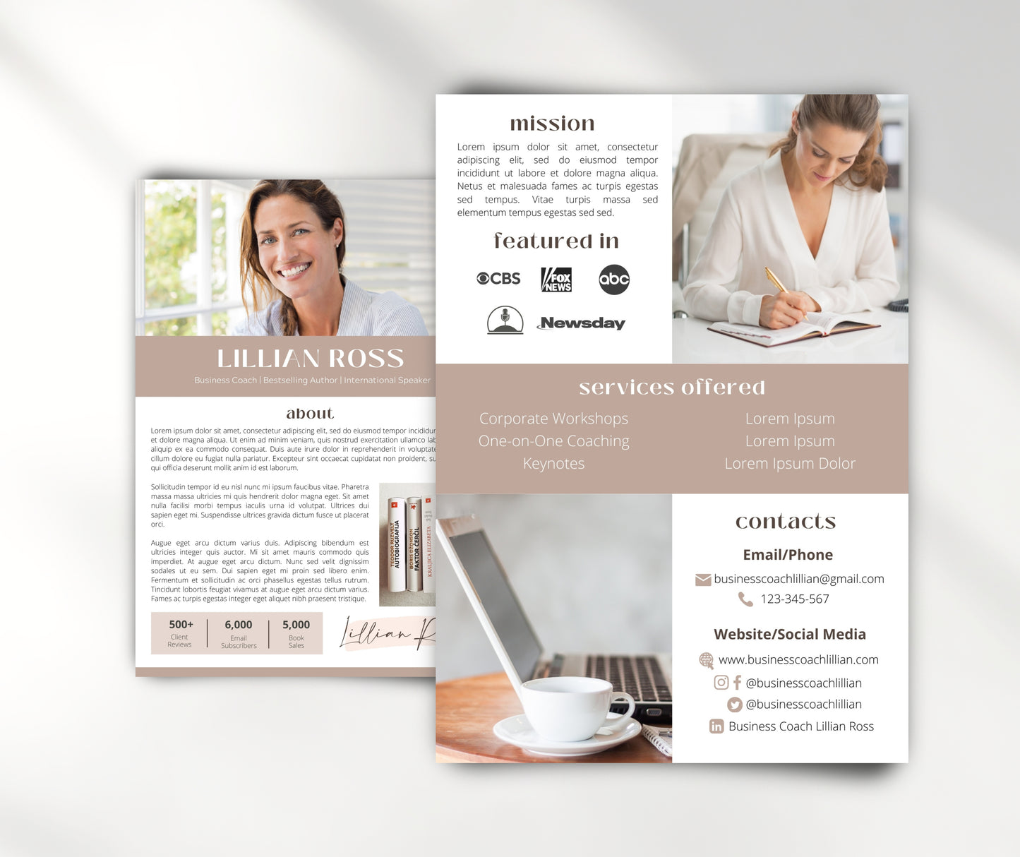 Media Kit Template for a Business Coach, Book Author, Speaker | Canva EPK for Coaches | Press Kit Canva Template for a Writer