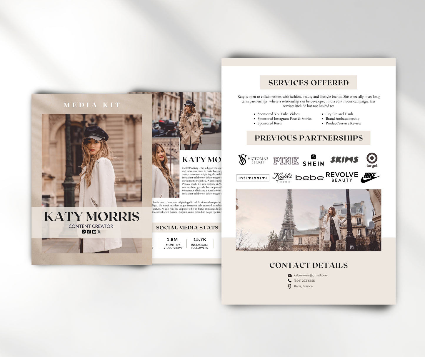 Media Kit Template for Content Creator, YouTuber, Influencer. 3 Paged Neutral Tones Media Kit Canva Template