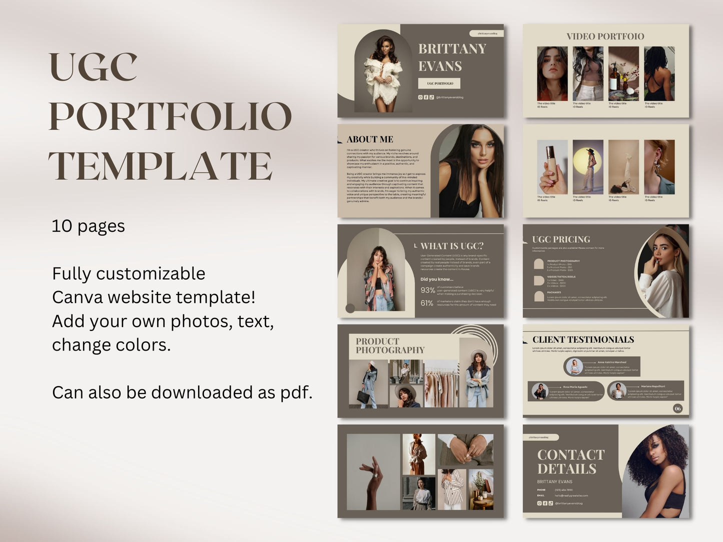 UGC Portfolio Template, UGC Canva Website Template, UGC Media KitTemplate, Ugc Rate Card, Ugc Landing Page Neutral Tones
