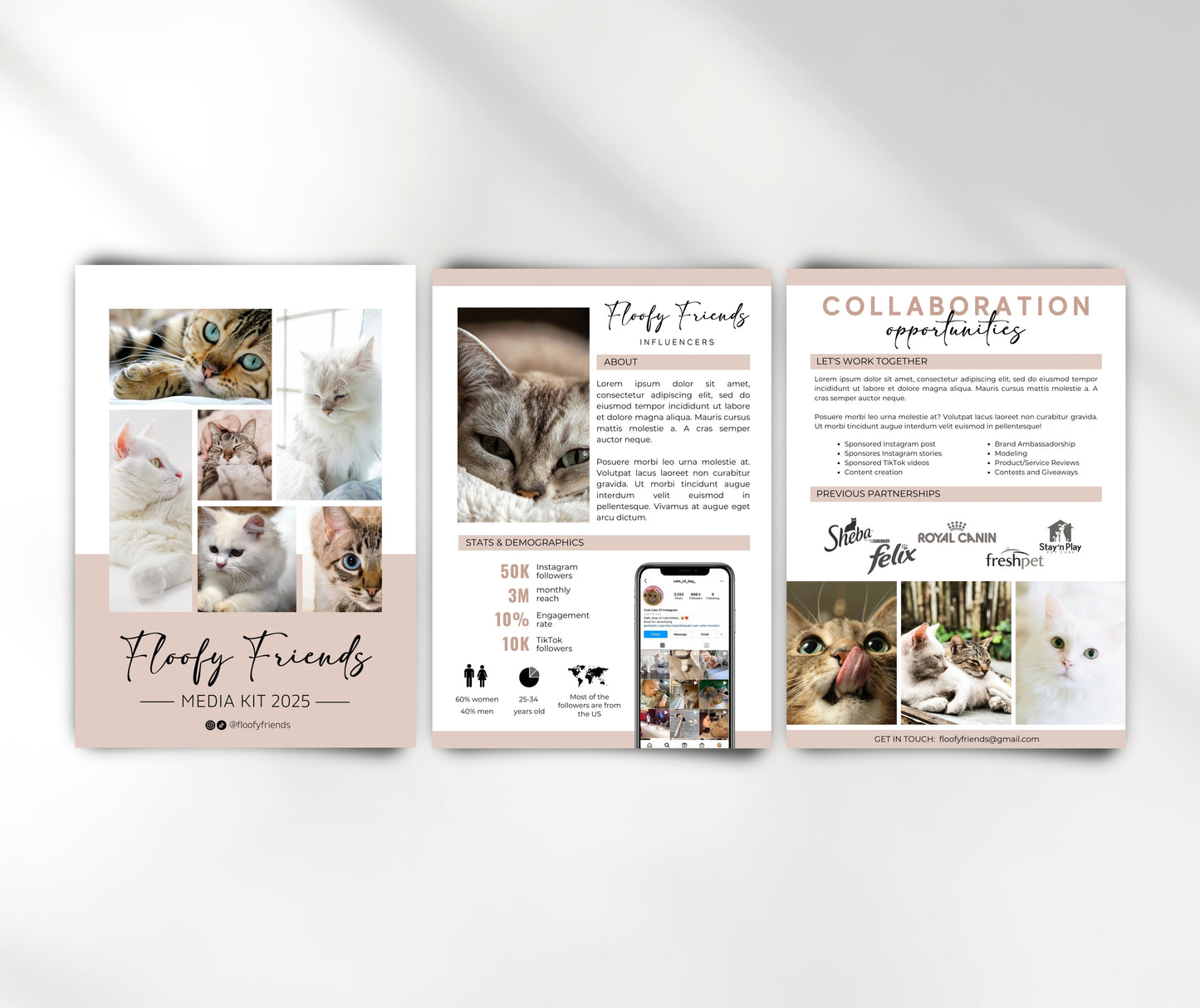 Pets Instagram Media Kit Template for Canva, Cat Influencer Media Kit, Dog Media Kit, 3 Page Pet Media Kit, Cat Instagram Media Kit