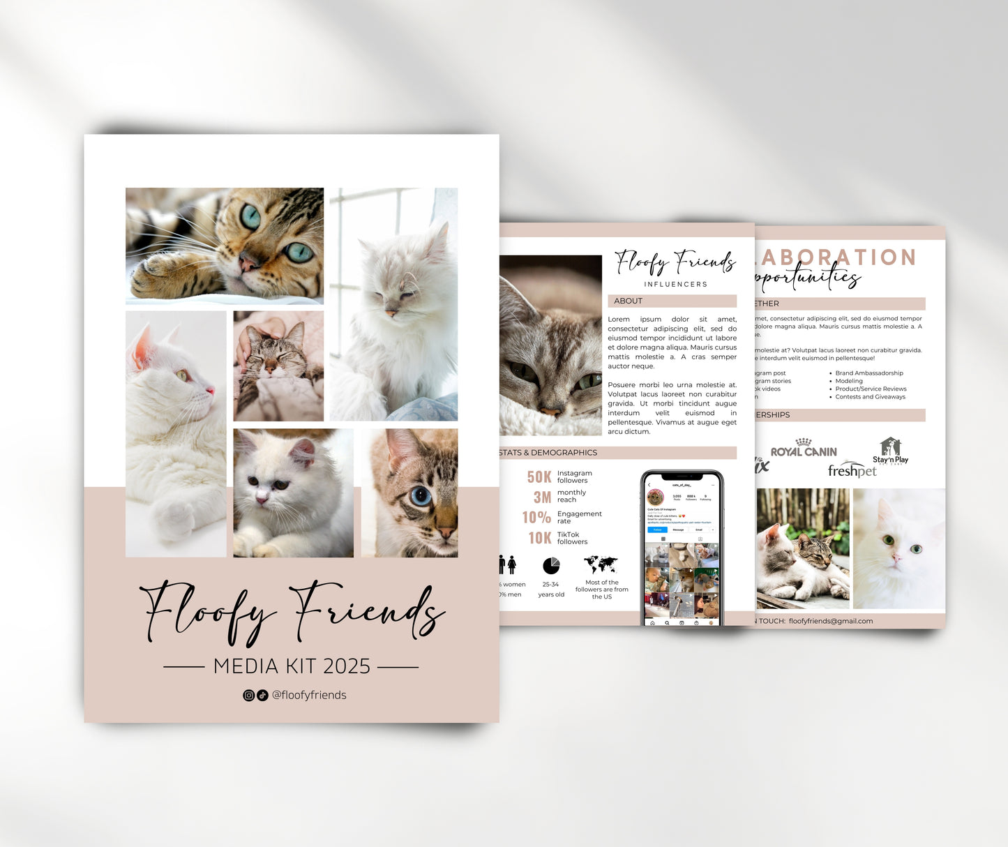 Pets Instagram Media Kit Template for Canva, Cat Influencer Media Kit, Dog Media Kit, 3 Page Pet Media Kit, Cat Instagram Media Kit