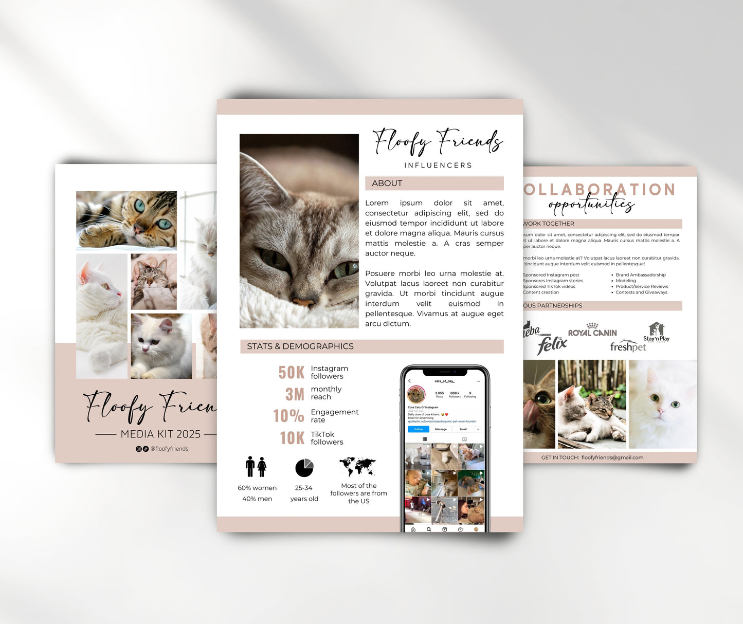 Pets Instagram Media Kit Template for Canva, Cat Influencer Media Kit, Dog Media Kit, 3 Page Pet Media Kit, Cat Instagram Media Kit