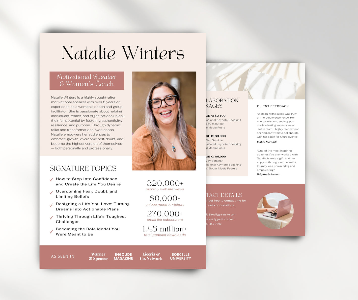 Speaker Sheet Template Canva, Editable Media Kit, Public Speaker One Sheet, Professional Speaker Profile Press Kit Template Instant Download