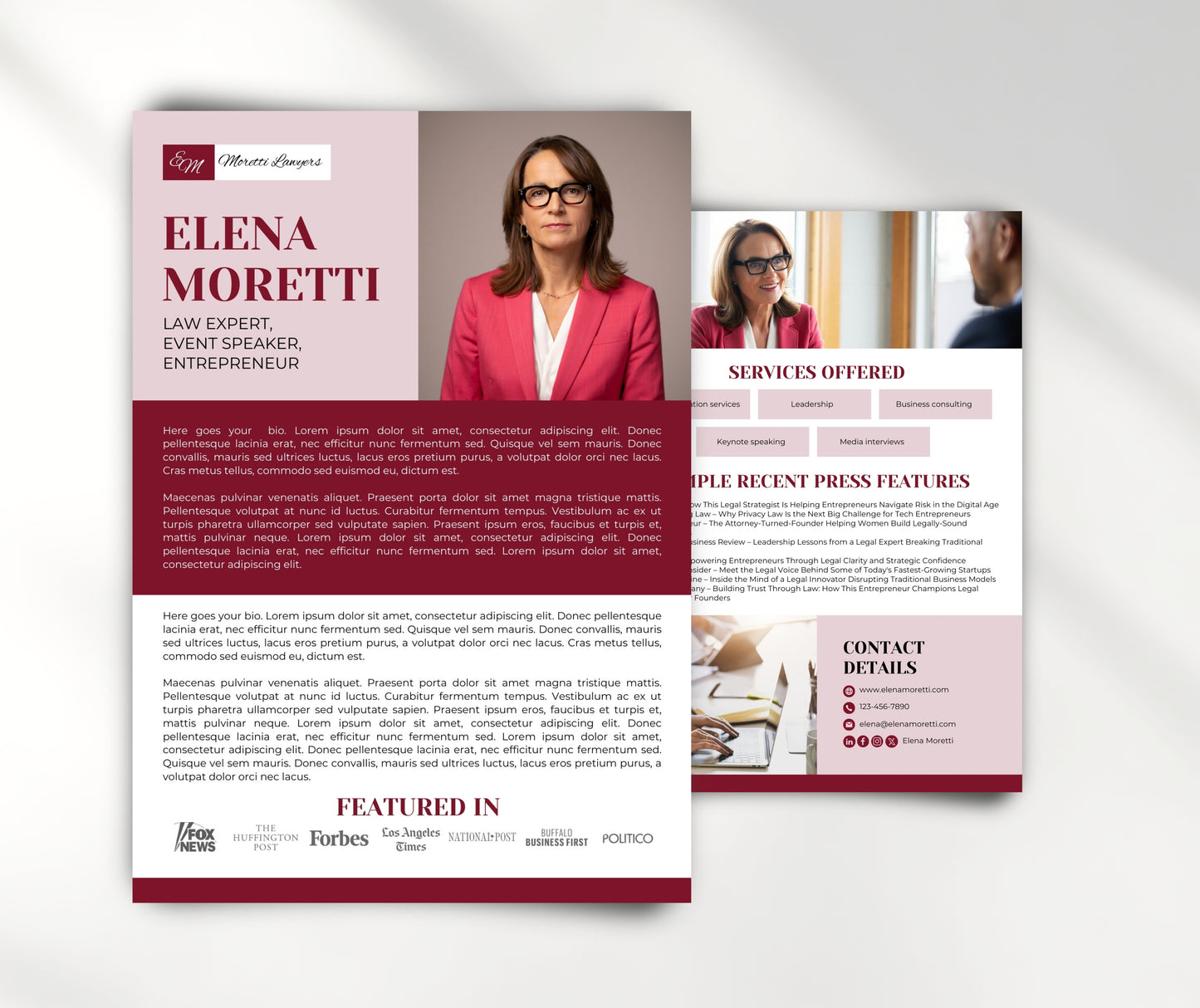 Professional Press Kit Template, Media Kit for Lawyers, Speakers, Entrepreneurs, PR Media Kit, EPK for Media Features, Press Kit Canva