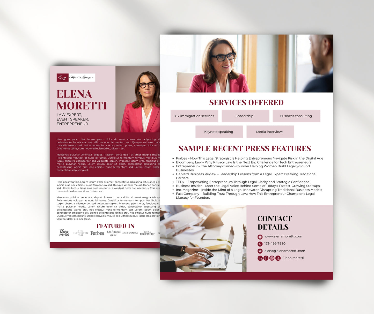 Professional Press Kit Template, Media Kit for Lawyers, Speakers, Entrepreneurs, PR Media Kit, EPK for Media Features, Press Kit Canva