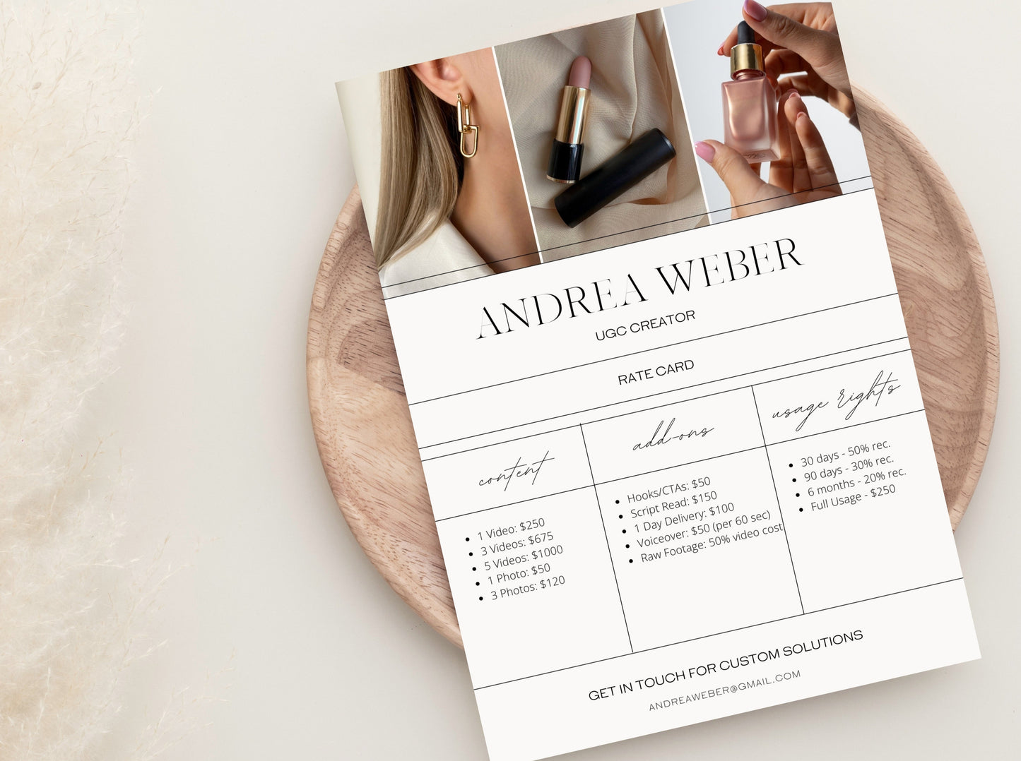 UGC Rate Card, UGC Creator Rate Card Template, User Generated Content Creator Rate Sheet, UGC Canva Template, Content Creator Pricing Sheet