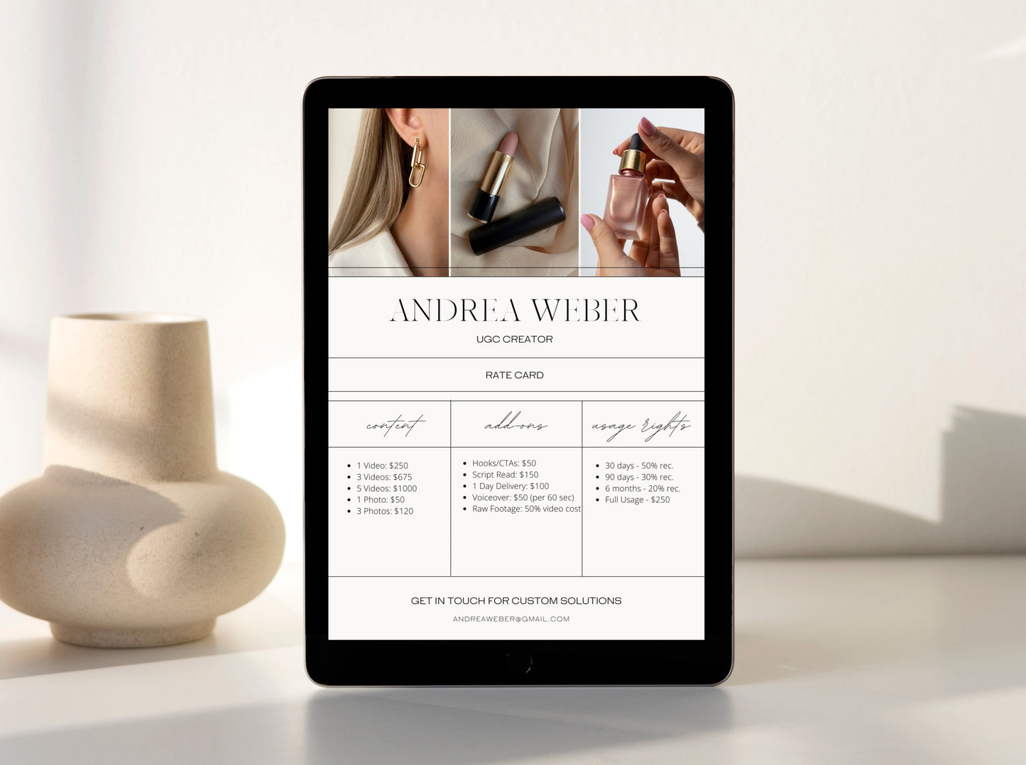 UGC Rate Card, UGC Creator Rate Card Template, User Generated Content Creator Rate Sheet, UGC Canva Template, Content Creator Pricing Sheet