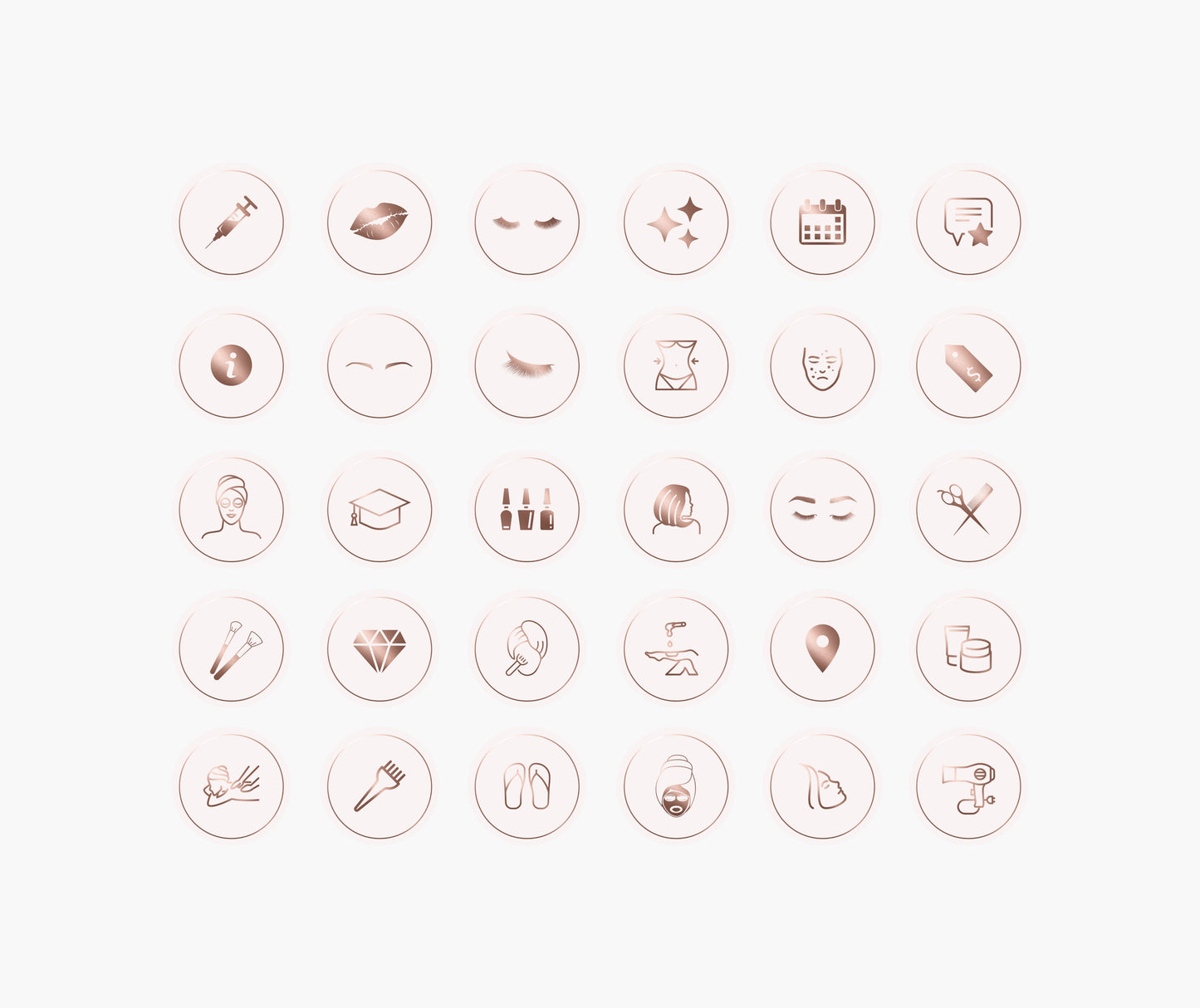 30 Instagram Highlight Covers for Beauty Salon - Light Pink and Rose Gold - Perfect for Beautician, Lashes, Brows Master