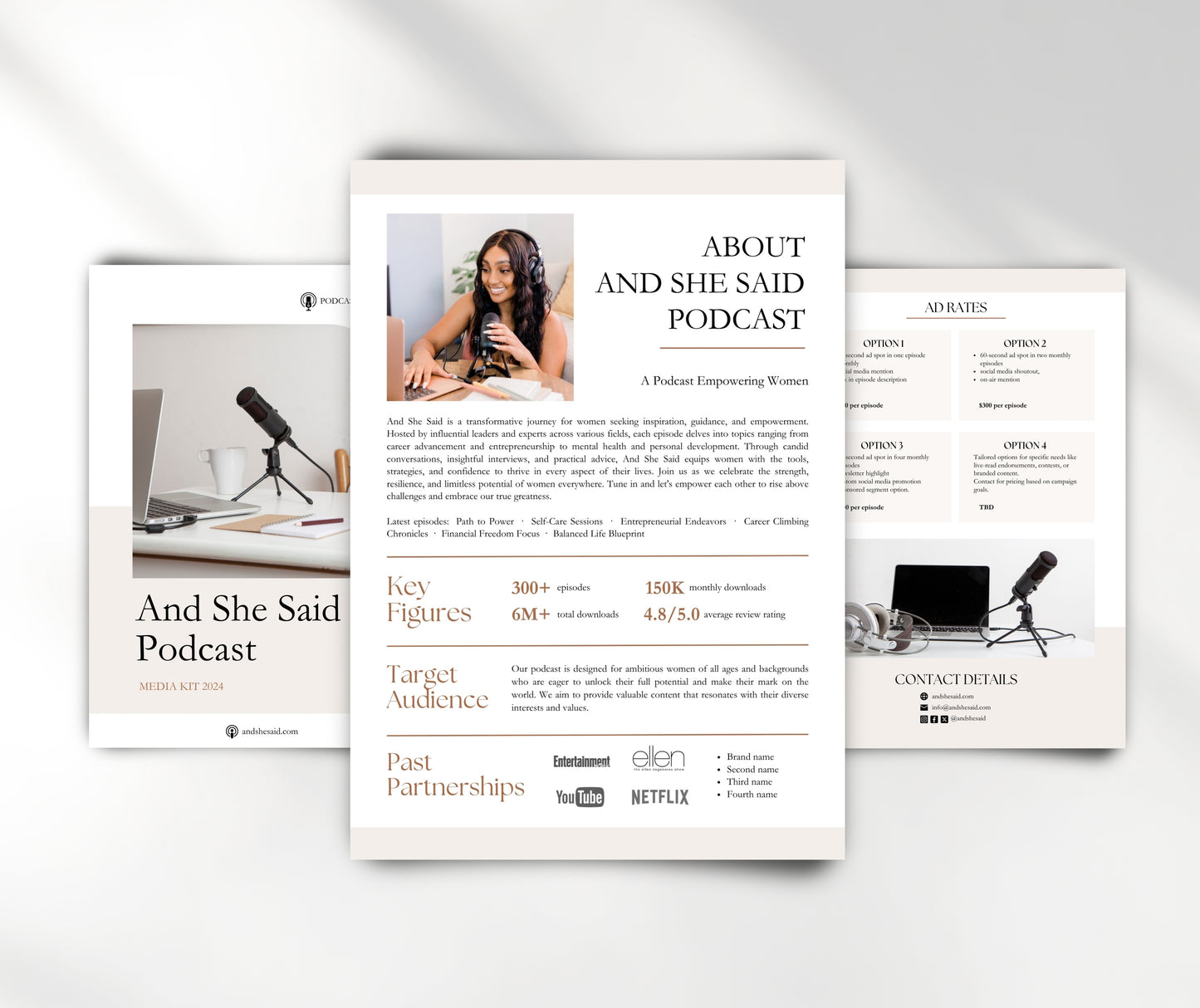 Podcast Media Kit Template, Neutral Aesthetic Canva Podcast Rate Card, Podcast Press Kit for Influencers & Sponsors, Media Kit Podcasters