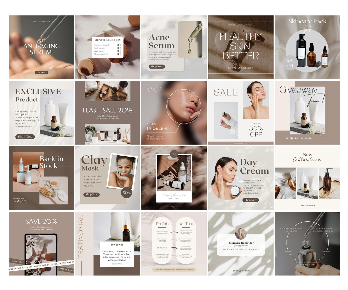 Skincare Instagram Beauty Template Canva, Esthetician Instagram Post Templates, Modern Aesthetic Skincare Social Media, Beauty Instagram