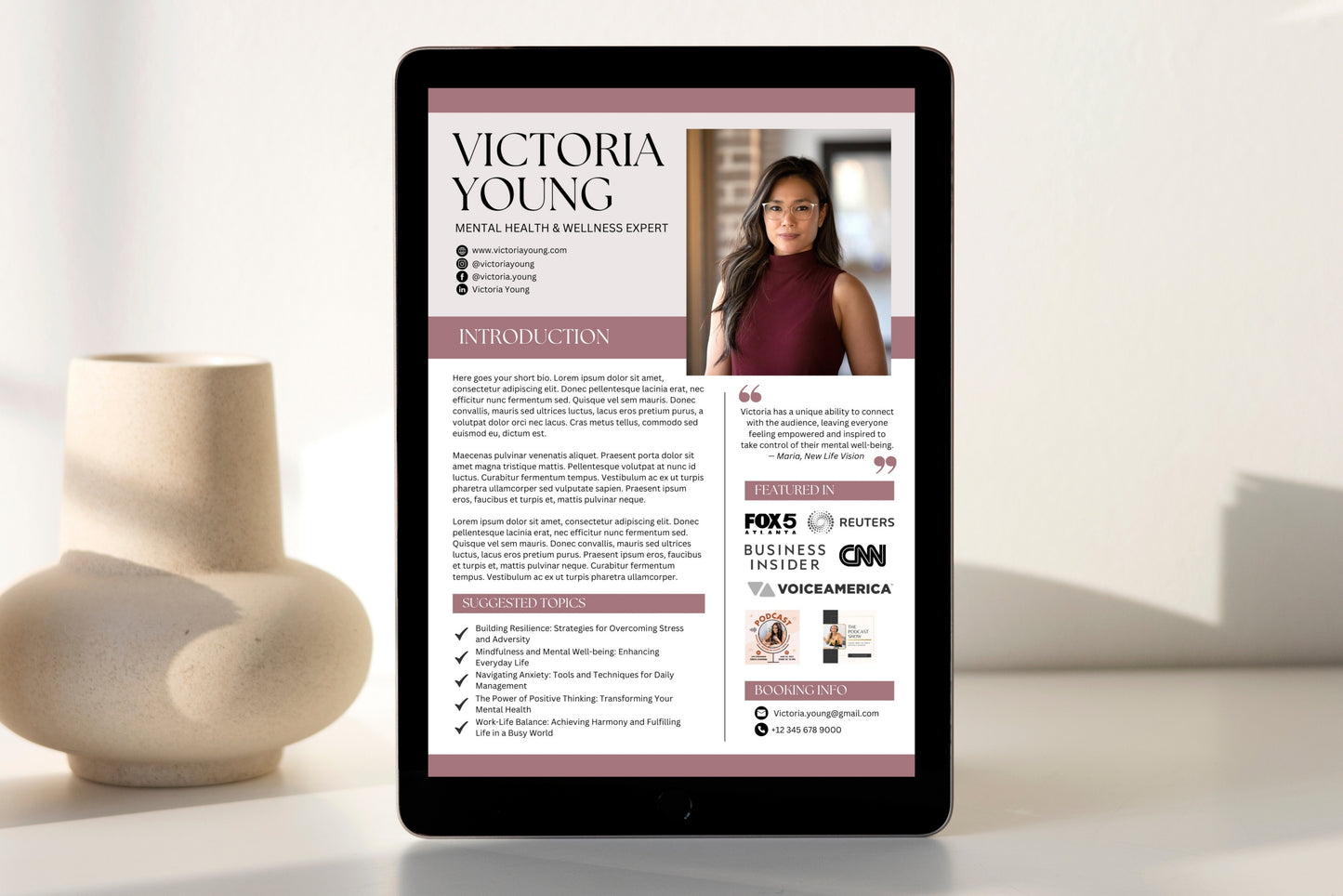 Speaker Sheet Template, Speaker One Sheet Canva Template, Media Kit for a Keynote Speaker, Expert, Coach, Entrepreneur, EPK Canva Template