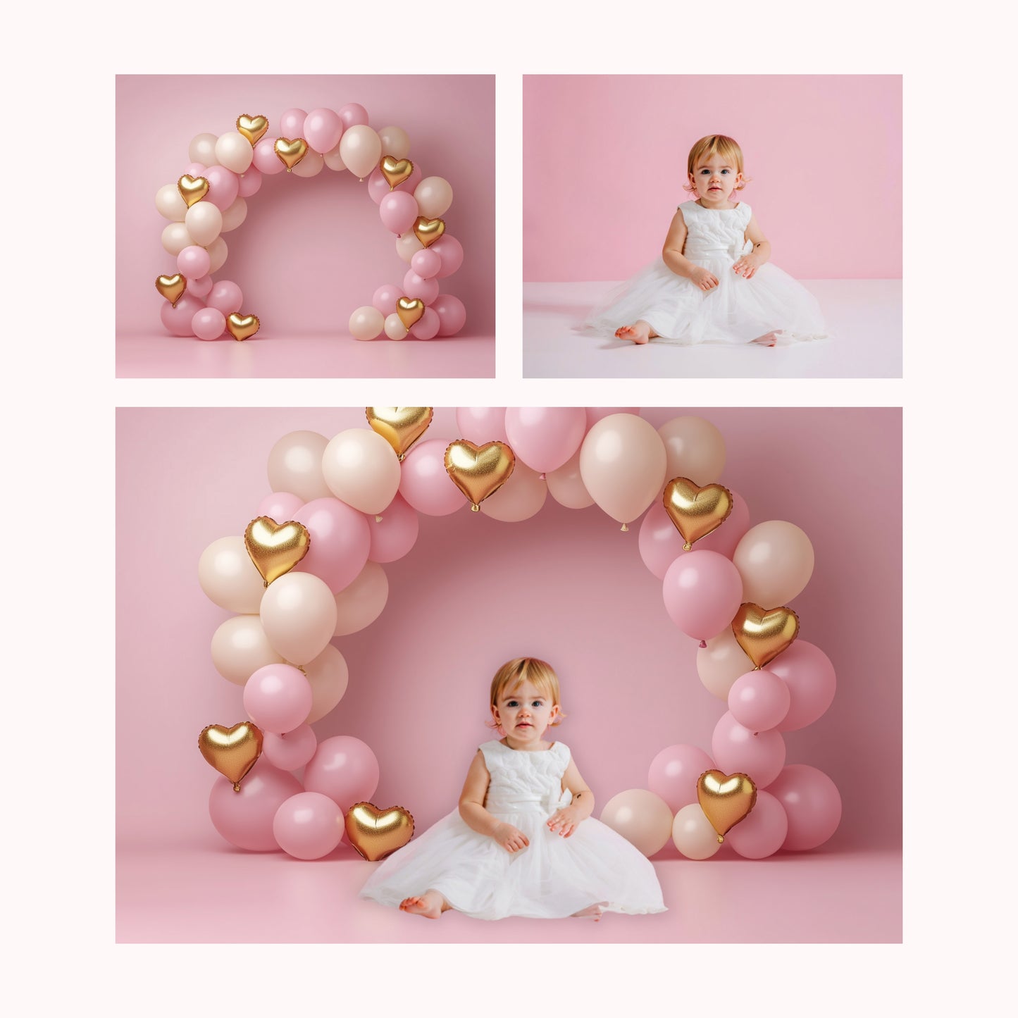 Pink & Gold Balloon Arch Backdrops, Baby Birthday Photo Background, Cake Smash Digital Backdrop, High Res JPG First Birthday Photoshoot