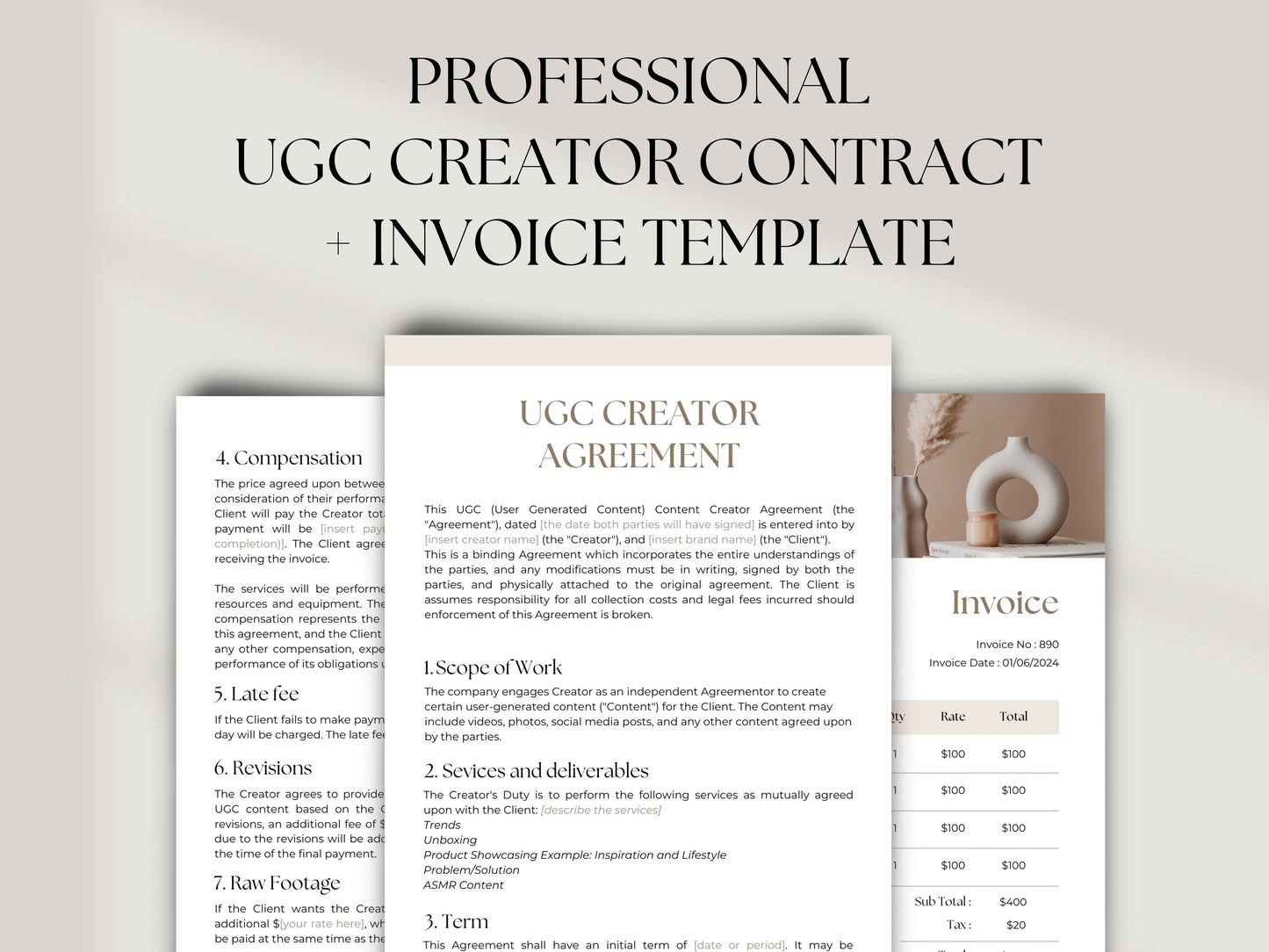 UGC Creator Contract | UGC Contract Template | Professional UGC Creator Agreement | Ugc invoice | Influencer, Content Creator Contract