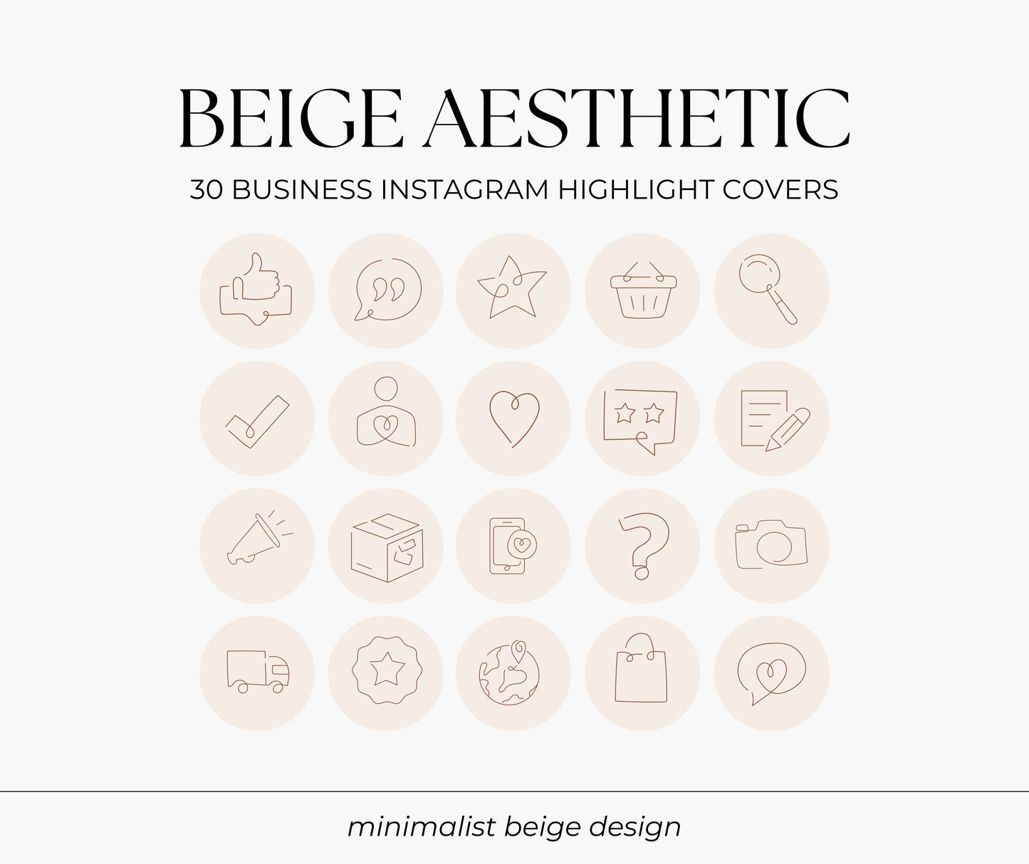30 Business Instagram Highlight Covers | Beige and Brown Aesthetic Highlight Icons | Highlight Covers for Online Store, Ecommerce, Skincare