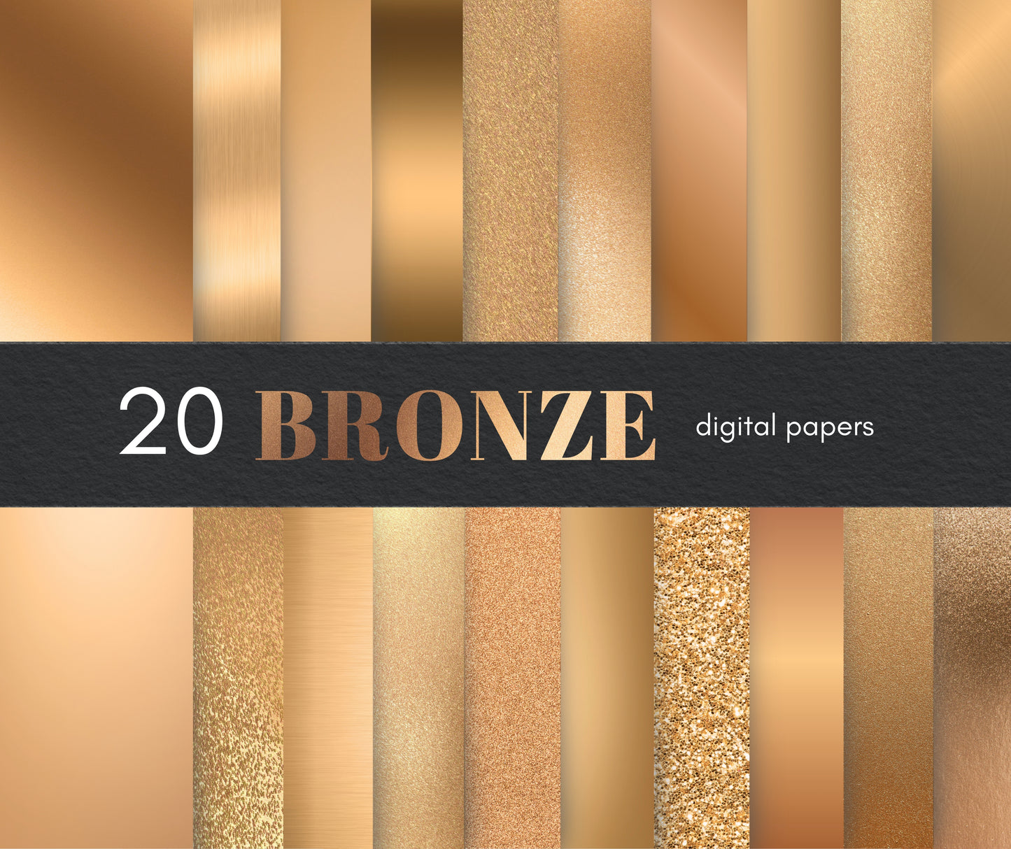 20 Bronze Digital Papers, Bronze Metallic Digital Backgrounds, Bronze Foil, Digital Scrapbook Paper, Bronze Textures, Bronze Gradients