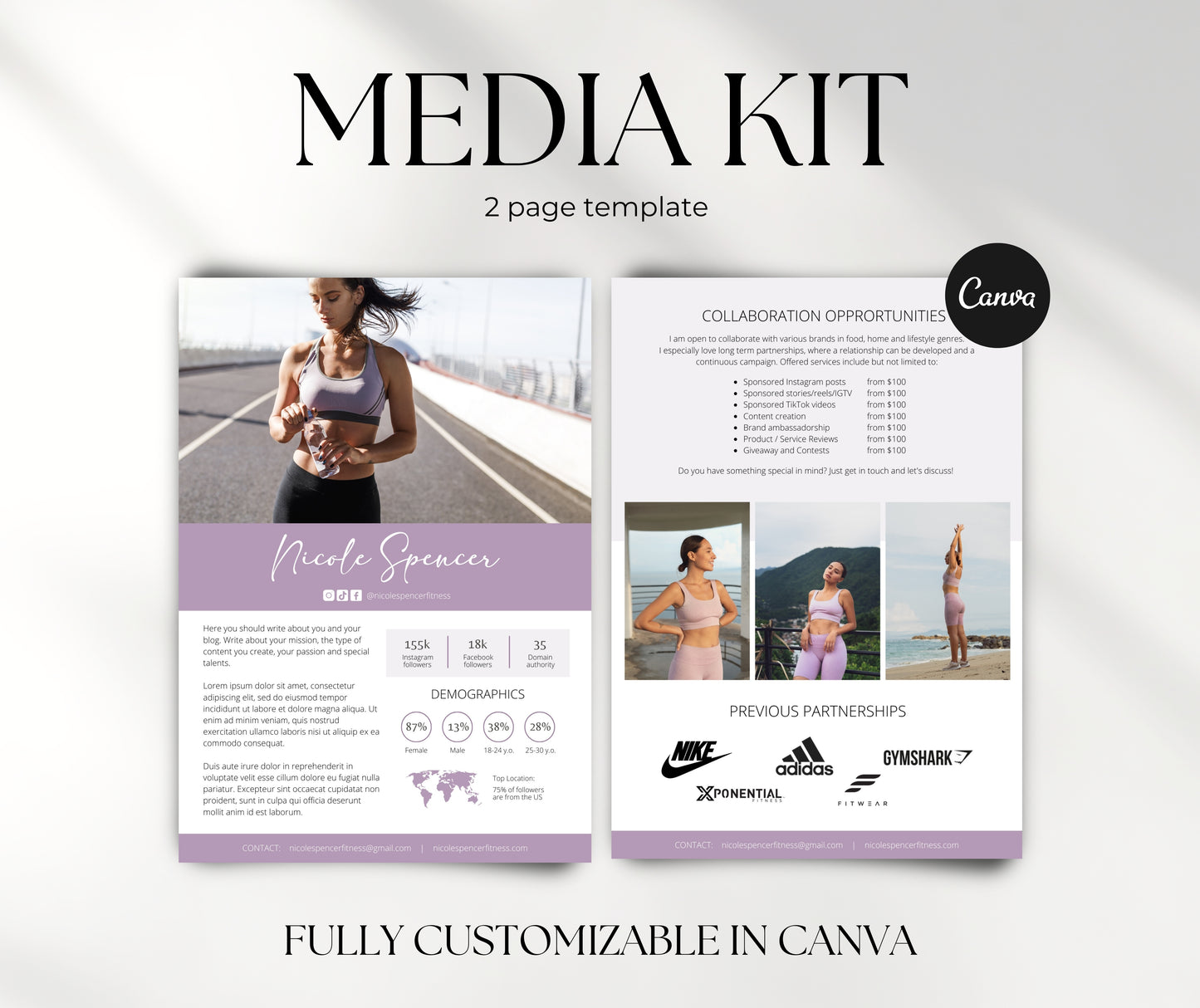 Fitness Influencer Media Kit Template | Yoga Media Kit | Instagram and TikTok Influencer Rate Card Template | Fitness Blogger Media Kit