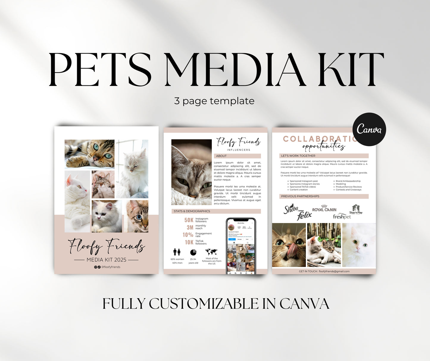 Pets Instagram Media Kit Template for Canva, Cat Influencer Media Kit, Dog Media Kit, 3 Page Pet Media Kit, Cat Instagram Media Kit