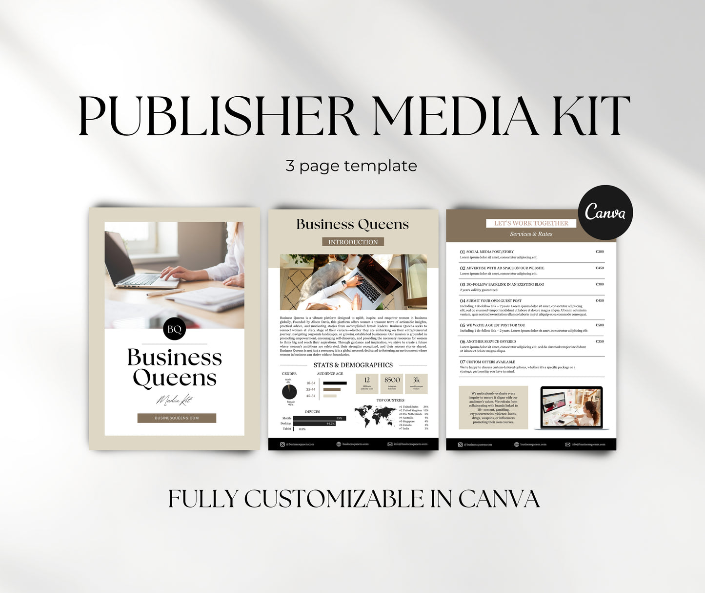 Editable Online Magazine Media Kit Template | Canva Media Kit for Digital Publishers & Blogs | Website Media Kit with Advertising Rates