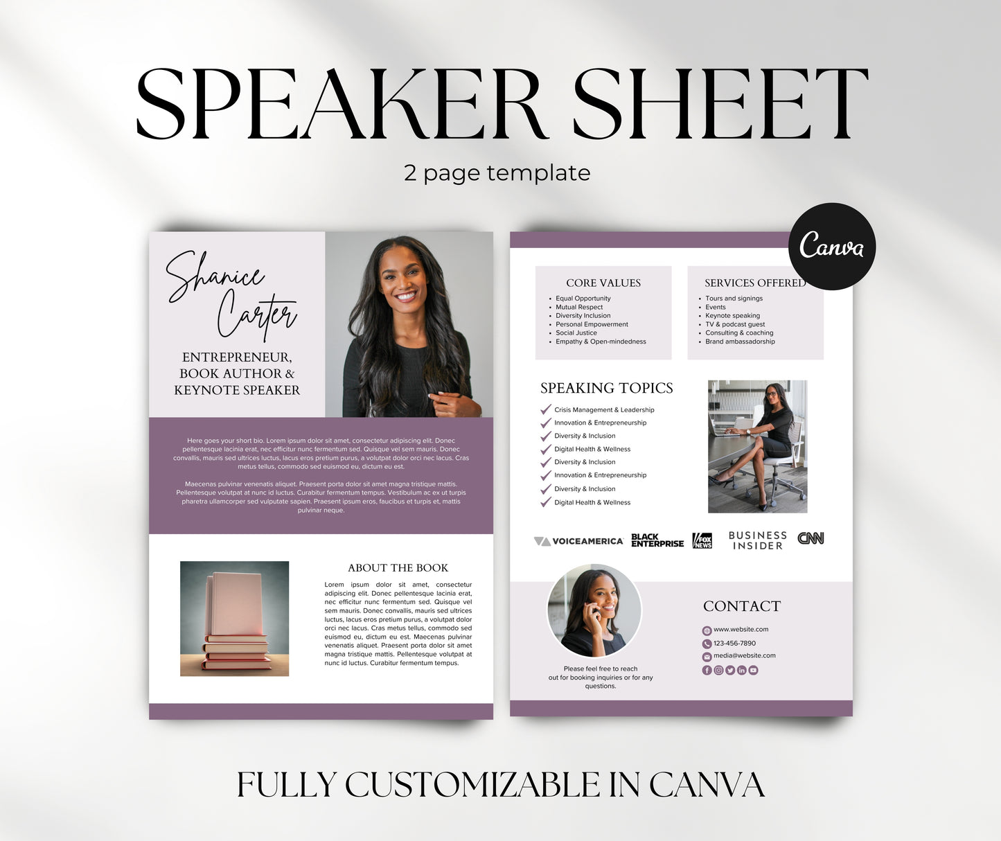 Speaker Media Kit Template, Speaker Sheet, Canva Media Kit for Keynote Speakers, Book Authors, Coaches, Entrepreneurs, EPK Canva Template