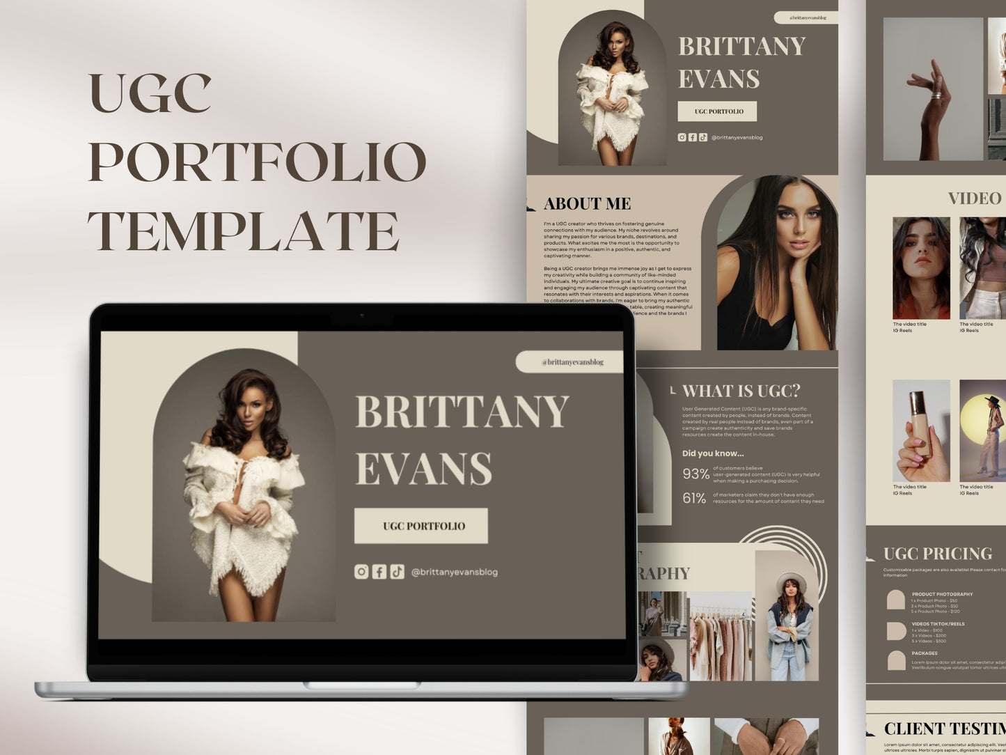 UGC Portfolio Template, UGC Canva Website Template, UGC Media KitTemplate, Ugc Rate Card, Ugc Landing Page Neutral Tones