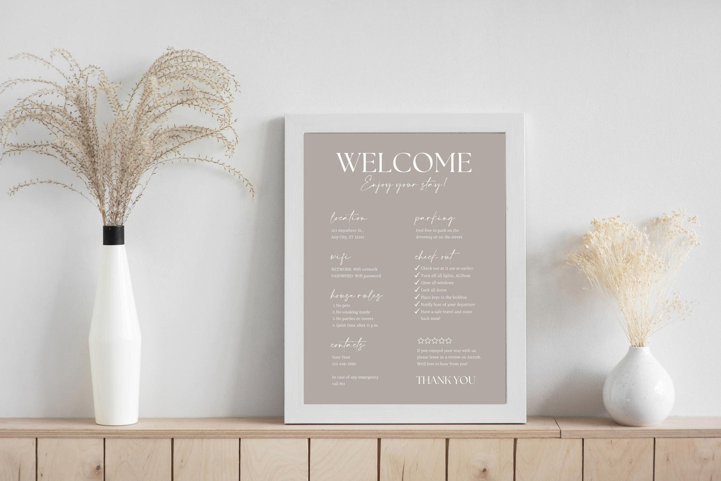 Airbnb Welcome Sign Template | Airbnb Template Canva | Home Rental Wi-Fi, House Rules and Check Out Instructions | Airbnb Arrival Poster