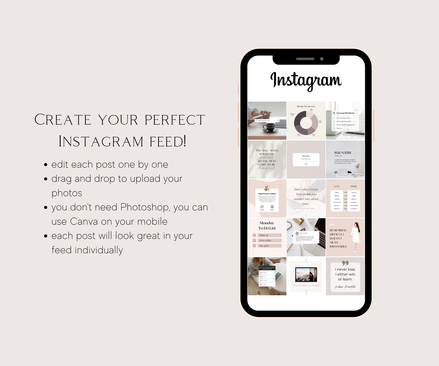 20 Girl Boss Instagram Templates | Entrepreneur Instagram Feed | Instagram Templates for Business Coach | Female Boss Social Media Design