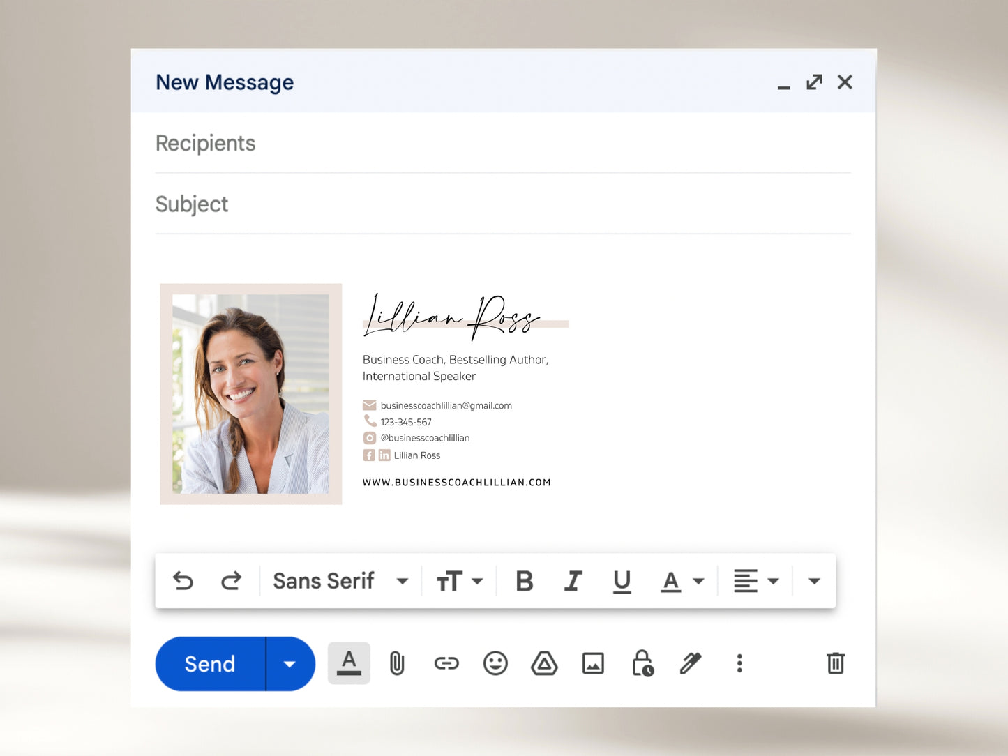 Email Signature Template Canva - Custom Business Email Signature Design - Business Coach Gmail Photo Signature Template to Edit in Canva