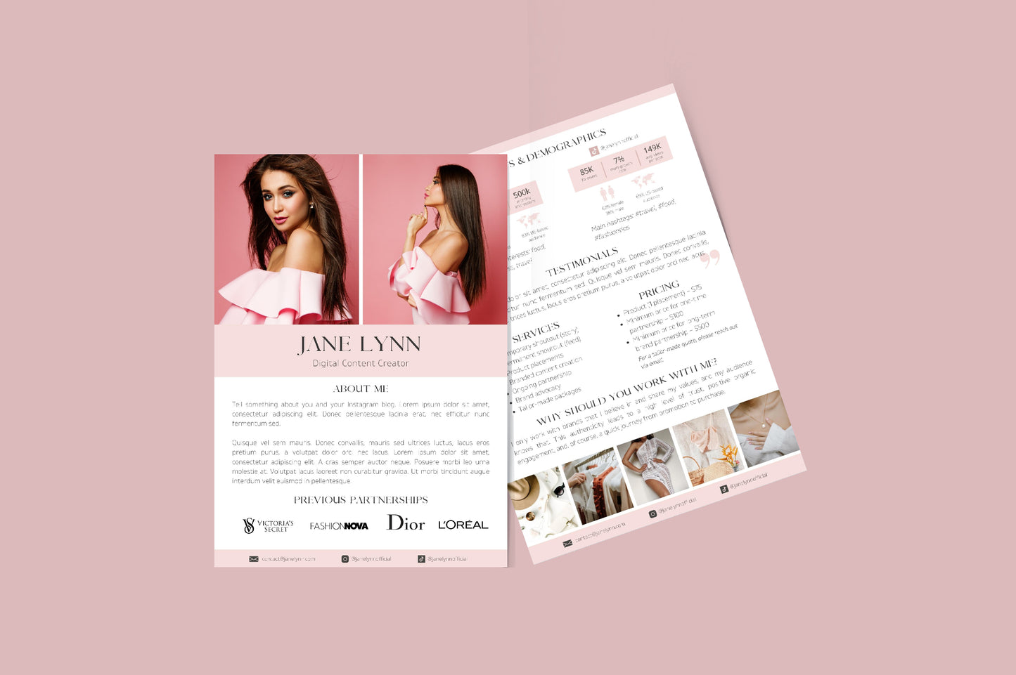 Media Kit, Instagram and TikTok Influencer Media Kit Template for Canva, Content Creator Media Kit with Rate Card, 2 Page Media Kit