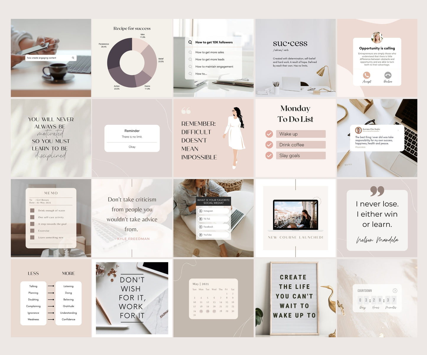 20 Girl Boss Instagram Templates | Entrepreneur Instagram Feed | Instagram Templates for Business Coach | Female Boss Social Media Design