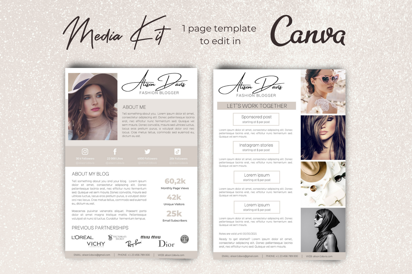 Beige Media Kit for blogger