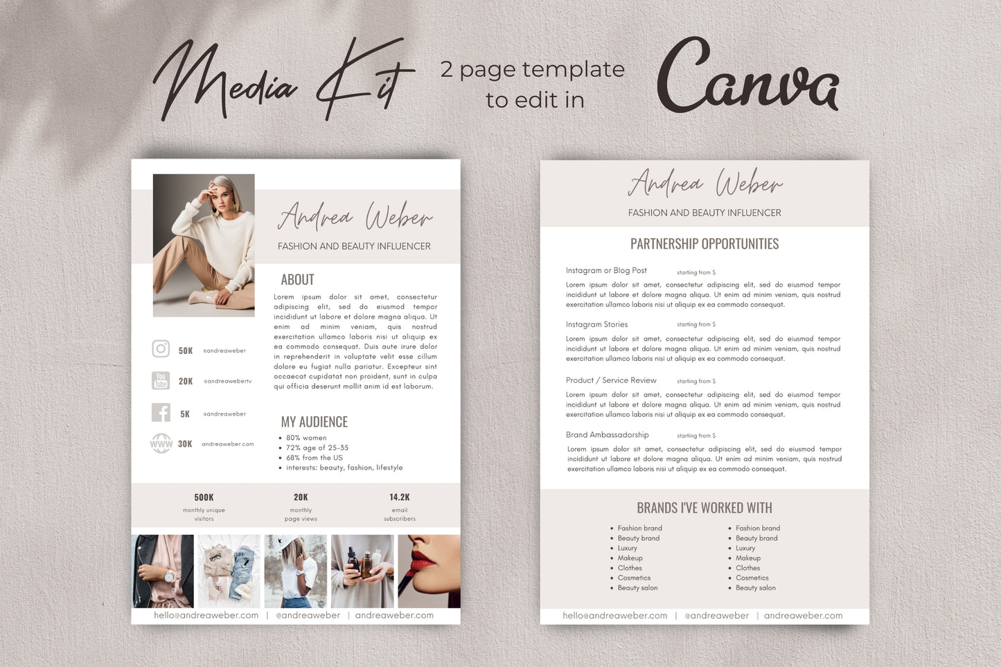 Media Kit with Rate Card | Media Kit Template for Canva | Influencer Media Kit | Press Kit | Pitch Kit | Blogger Press Kit