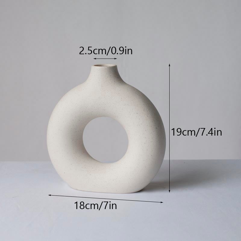 Nordic Ceramic Vase for Pampas Grass, Donut Flower Pot, Aesthetic Home Decor Accessories for Content Creators