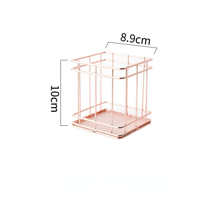 Gold and Rose Gold Desk Organizer. Pen Storage. Fashionable Office Desk Accessories and Supplies