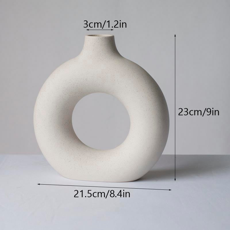Nordic Ceramic Vase for Pampas Grass, Donut Flower Pot, Aesthetic Home Decor Accessories for Content Creators