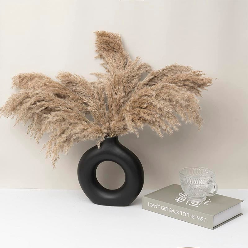 Nordic Ceramic Vase for Pampas Grass, Donut Flower Pot, Aesthetic Home Decor Accessories for Content Creators