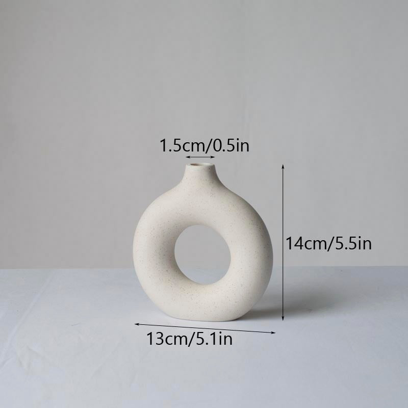 Nordic Ceramic Vase for Pampas Grass, Donut Flower Pot, Aesthetic Home Decor Accessories for Content Creators