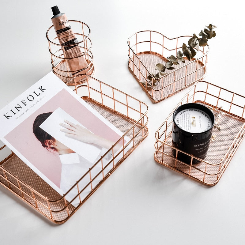 Gold and Rose Gold Desk Organizer. Pen Storage. Fashionable Office Desk Accessories and Supplies