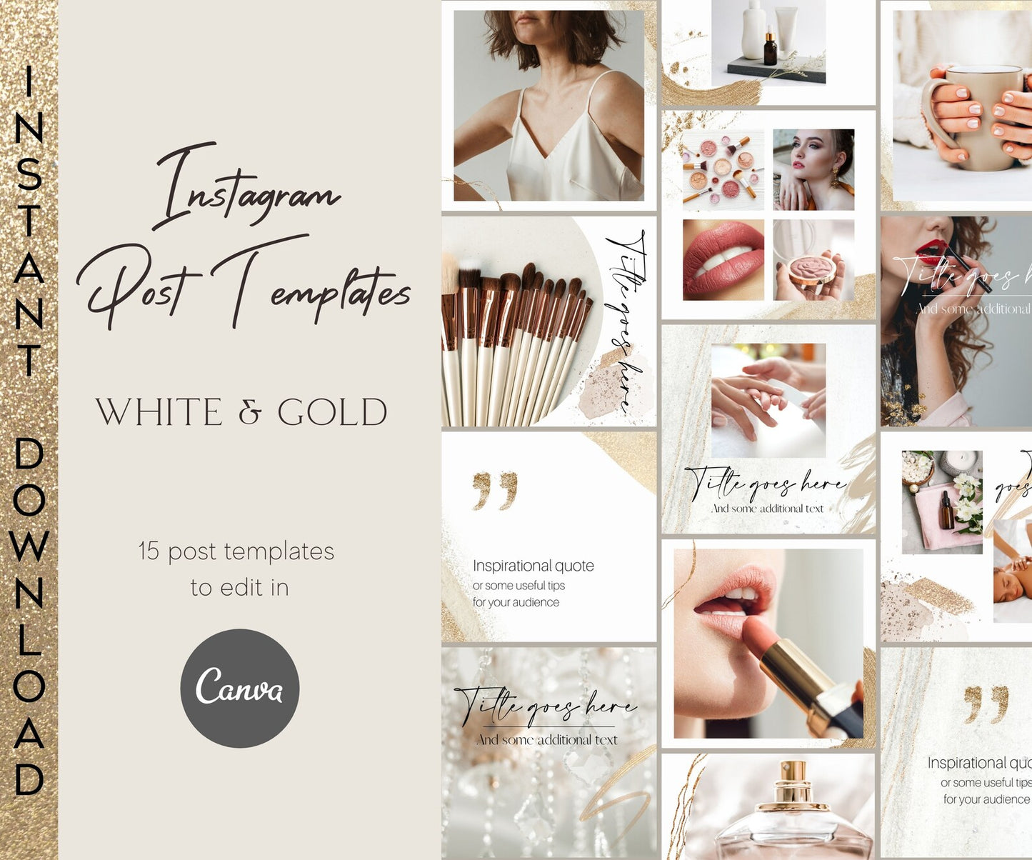 Instagram Template Canva | White and Gold Instagram Post Templates | Beauty IG Posts | Content for Instagram | Social Media Templates